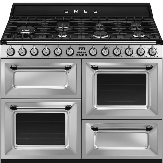 SMEG SZABADONÁLLÓ TŰZHELY, Victoria design, 110 cm, 3 sütőtér, 5 funkció, gáz főzőlap, rozsdamentes acél