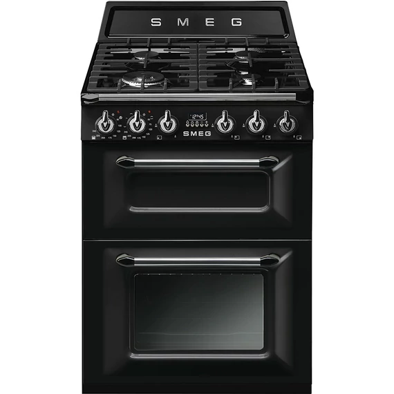 SMEG SZABADONÁLLÓ TŰZHELY, Victoria design, 60 cm, 2 sütőtér, 4 funkció, gáz főzőlap, fekete