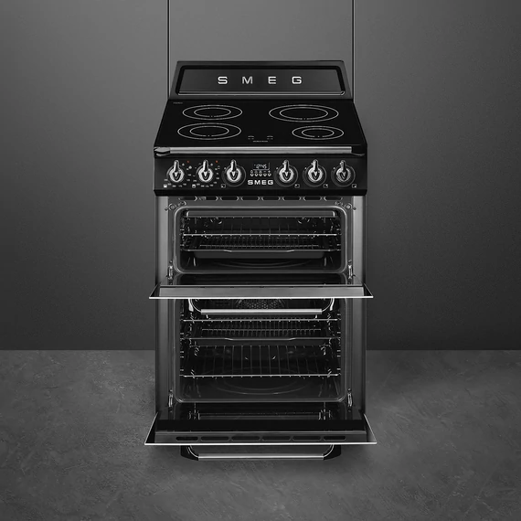 SMEG SZABADONÁLLÓ TŰZHELY, Victoria design, 60 cm, 2 sütőtér, indukciós főzőlap, fekete