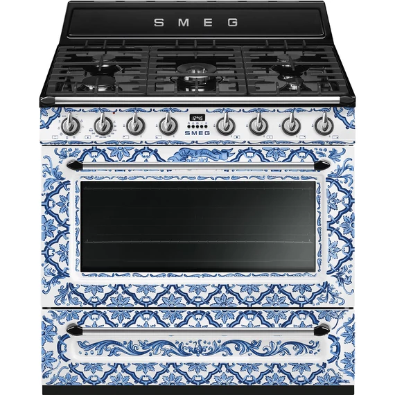 SMEG SZABADONÁLLÓ TŰZHELY, Victoria design, 90 cm, 1 sütőtér, 9 funkció, gáz főzőlap, Blu Mediterraneo kollekció