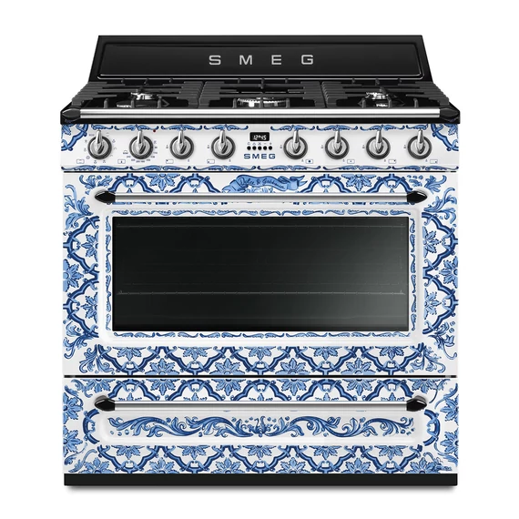 SMEG SZABADONÁLLÓ TŰZHELY, Victoria design, 90 cm, 1 sütőtér, 9 funkció, gáz főzőlap, Blu Mediterraneo kollekció