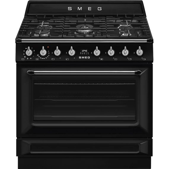 SMEG SZABADONÁLLÓ TŰZHELY, Victoria design, 90 cm, 1 sütőtér, gáz főzőlap, fekete
