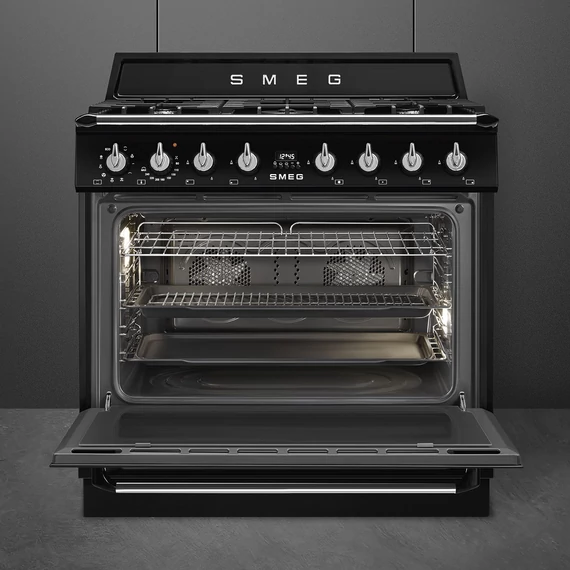 SMEG SZABADONÁLLÓ TŰZHELY, Victoria design, 90 cm, 1 sütőtér, gáz főzőlap, fekete