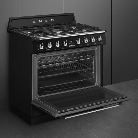 SMEG SZABADONÁLLÓ TŰZHELY, Victoria design, 90 cm, 1 sütőtér, gáz főzőlap, fekete