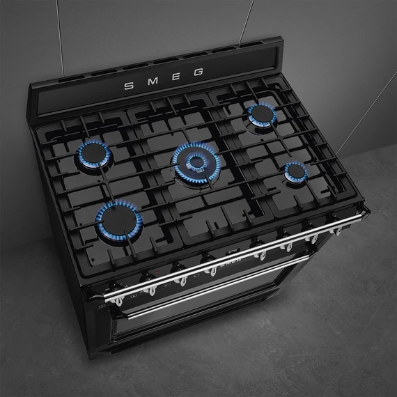 SMEG SZABADONÁLLÓ TŰZHELY, Victoria design, 90 cm, 1 sütőtér, gáz főzőlap, fekete