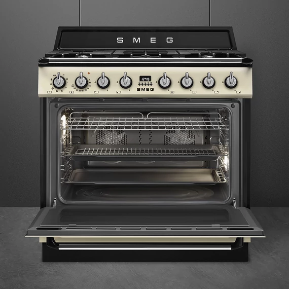 SMEG SZABADONÁLLÓ TŰZHELY, Victoria design, 90 cm, 1 sütőtér, gáz főzőlap, bézs