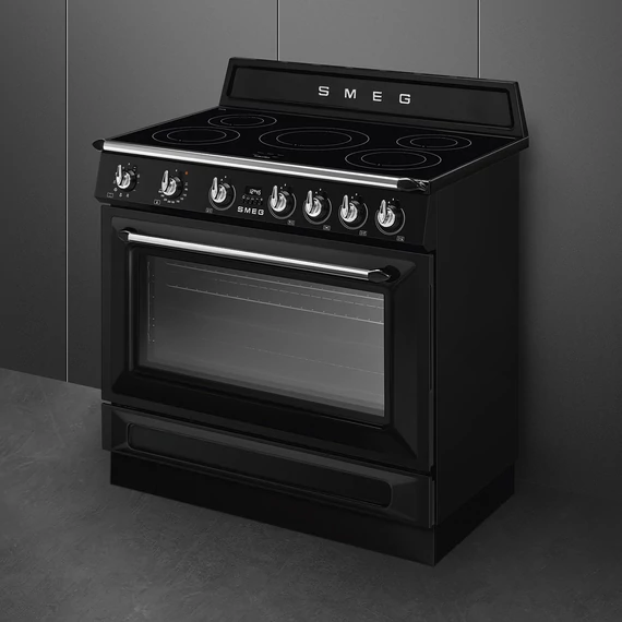 SMEG SZABADONÁLLÓ TŰZHELY, Victoria design, 90 cm, 1 sütőtér, indukciós főzőlap, fekete