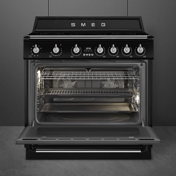 SMEG SZABADONÁLLÓ TŰZHELY, Victoria design, 90 cm, 1 sütőtér, indukciós főzőlap, fekete