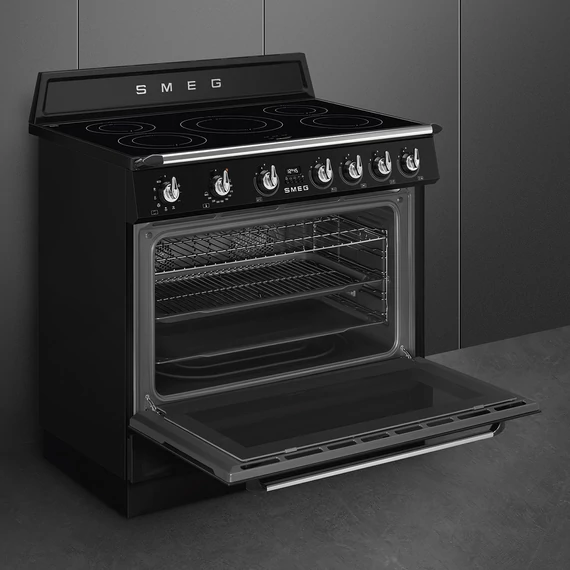 SMEG SZABADONÁLLÓ TŰZHELY, Victoria design, 90 cm, 1 sütőtér, indukciós főzőlap, fekete