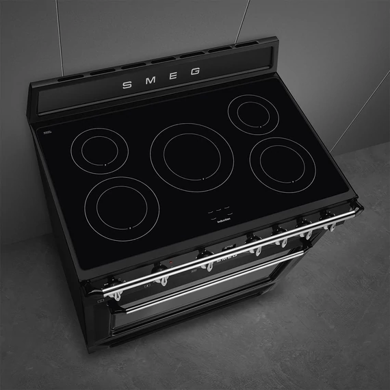 SMEG SZABADONÁLLÓ TŰZHELY, Victoria design, 90 cm, 1 sütőtér, indukciós főzőlap, fekete