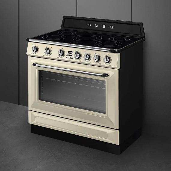 SMEG SZABADONÁLLÓ TŰZHELY, Victoria design, 90 cm, 1 sütőtér, indukciós főzőlap, bézs