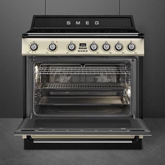 SMEG SZABADONÁLLÓ TŰZHELY, Victoria design, 90 cm, 1 sütőtér, indukciós főzőlap, bézs