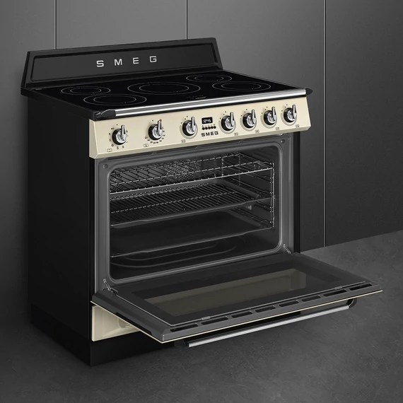 SMEG SZABADONÁLLÓ TŰZHELY, Victoria design, 90 cm, 1 sütőtér, indukciós főzőlap, bézs