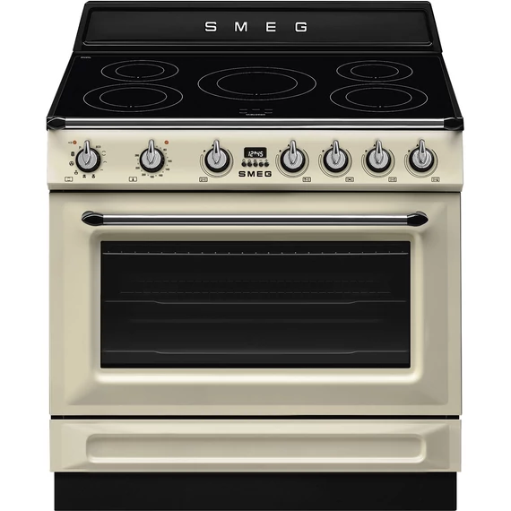 SMEG PIROLITIKUS SZABADONÁLLÓ TŰZHELY, Victoria design, 90 cm, 1 sütőtér, indukciós főzőlap, bézs