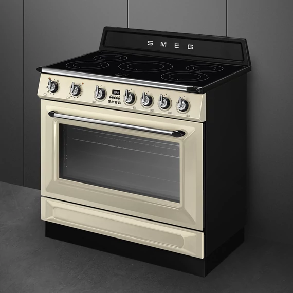 SMEG PIROLITIKUS SZABADONÁLLÓ TŰZHELY, Victoria design, 90 cm, 1 sütőtér, indukciós főzőlap, bézs