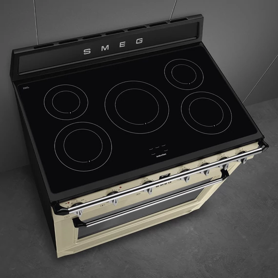 SMEG PIROLITIKUS SZABADONÁLLÓ TŰZHELY, Victoria design, 90 cm, 1 sütőtér, indukciós főzőlap, bézs