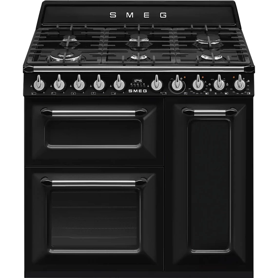 SMEG SZABADONÁLLÓ TŰZHELY, Victoria design, 90 cm, 3 sütőtér, 5 funkció, gáz főzőlap, fekete
