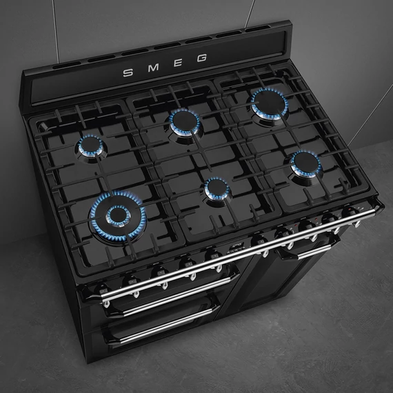 SMEG SZABADONÁLLÓ TŰZHELY, Victoria design, 90 cm, 3 sütőtér, 5 funkció, gáz főzőlap, fekete
