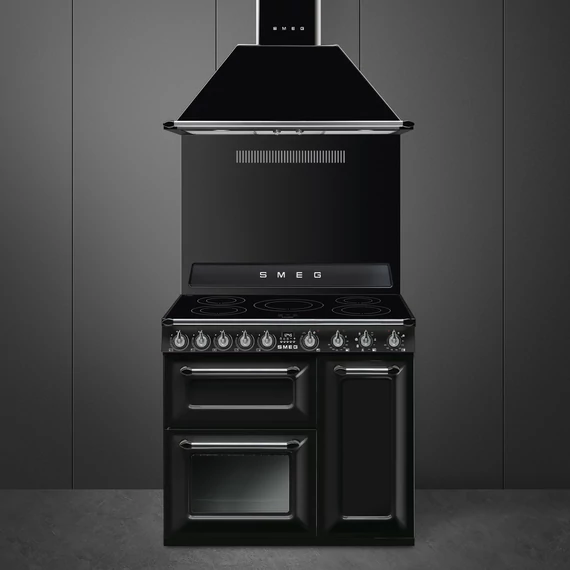SMEG SZABADONÁLLÓ TŰZHELY, Victoria design, 90 cm, 3 sütőtér, indukciós főzőlap, fekete