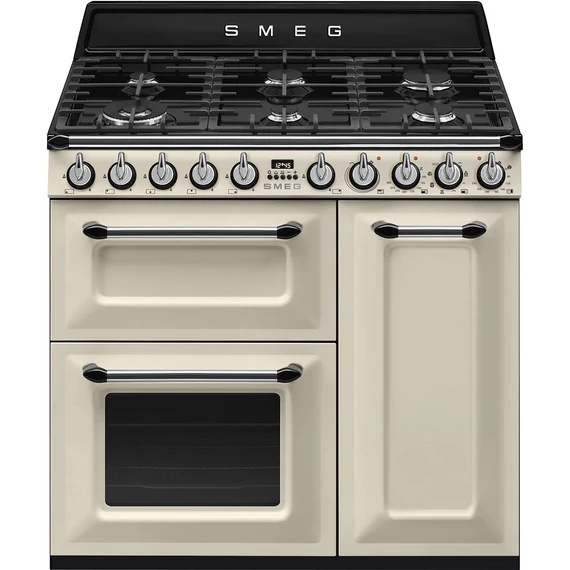 SMEG SZABADONÁLLÓ TŰZHELY, Victoria design, 90 cm, 3 sütőtér, 5 funkció, gáz főzőlap, bézs