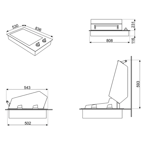SMEG PowerGrill  kültéri beépíthető elektromos grill, 90 cm -  Universale design, rozsdamentes acél - műszaki rajz