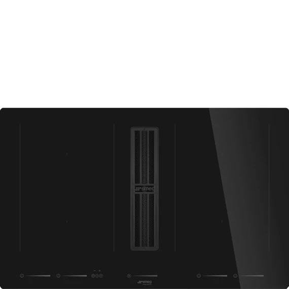 SMEG PÁRAELSZÍVÓVAL INTEGRÁLT INDUKCIÓS FŐZŐLAP, Universal design, 83x52 cm, fekete üveg