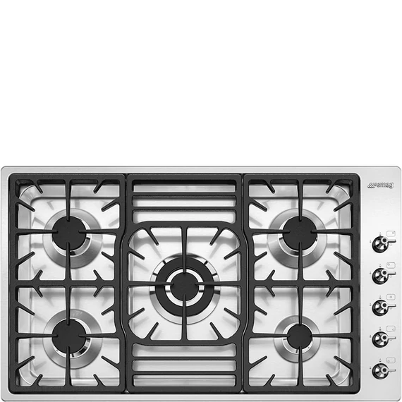 SMEG GÁZ FŐZŐLAP, Classic/Line a ,87cm,ultra-lapos,5 égő,4,0kW-os wok égő,rm.acél Classic és Linea gombok,rm.acél