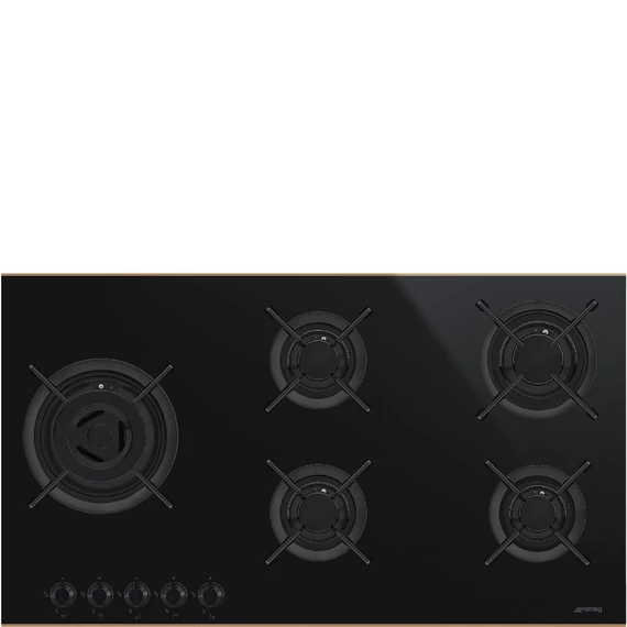 SMEG GÁZ FŐZŐLAP,Dolce Stil Novo,90 cm,90 cm,5 égő,fekete üvegkerámia inox díszítéssel,egyenes élű üveg