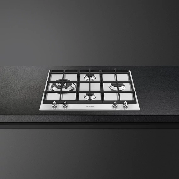 SMEG GÁZ FŐZŐLAP,Linea ,60 cm,3db normál + 1 3,5 kW-os WOK gázégő,,szálcsiszoltrozsdamentes acél