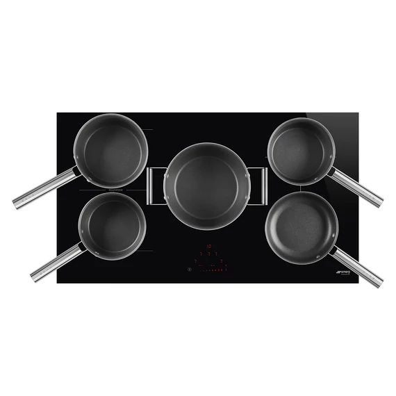 SMEG INDUKCIÓS FŐZŐLAP, Universal design, 90 cm, 5 főzőzóna, 1 MultiZone híd zóna, fekete üveg