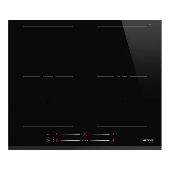 SMEG INDUKCIÓS FŐZŐLAP, Universal design, 60 cm, 4 főzőzóna, 2 MultiZone híd zóna, lekerekített él, fekete üveg