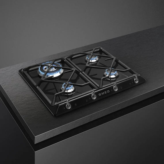 SMEG GÁZ FŐZŐLAP, Victoria design, 60 cm, 4 gázégő, fekete