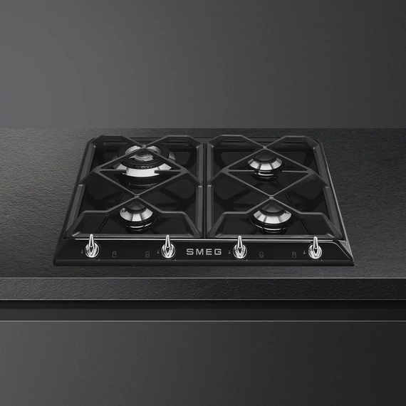 SMEG GÁZ FŐZŐLAP, Victoria design, 60 cm, 4 gázégő, fekete