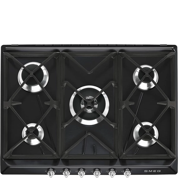 SMEG GÁZ FŐZŐLAP, Victoria design, 70 cm, 5 gázégő, fekete