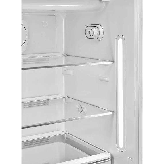 SMEG FAB28 Egyajtós hűtőszekrény, felül fagyasztórekesszel, jobbos - 50-es évek retro design, fekete - üvegpolcok