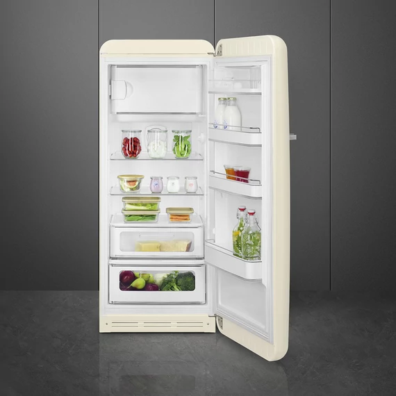 SMEG FAB28 Egyajtós hűtőszekrény, felül fagyasztórekesszel, jobbos - 50-es évek retro design, bézs