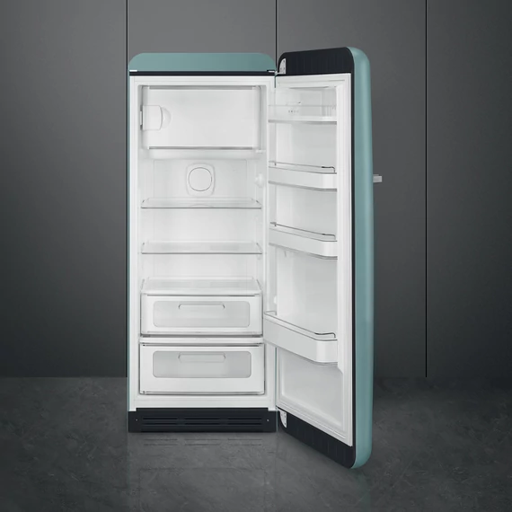 SMEG FAB28 Egyajtós hűtőszekrény, felül fagyasztórekesszel, jobbos - 50-es évek retro design, matt smaragdzöld