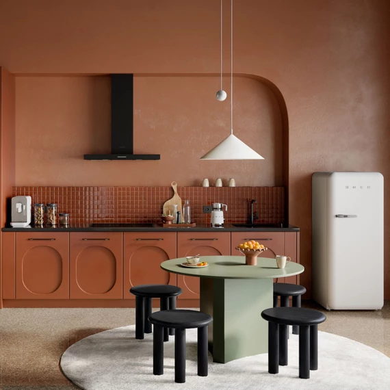 SMEG FAB28 Egyajtós hűtőszekrény, felül fagyasztórekesszel, jobbos - 50-es évek retro design, matt fehér