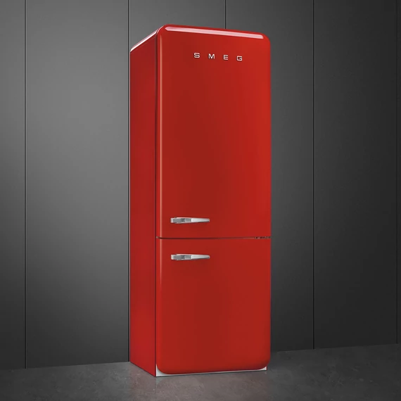 SMEG FAB38 Kétajtós alulfagyasztós kombinált hűtőszekrény, jobbos - 50-es évek retro design, piros - balról