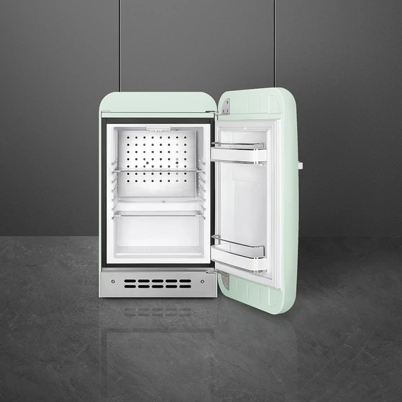 SMEG FAB5 Minibár hűtő, jobbos - 50-es évek retro design, világoszöld - nyitva