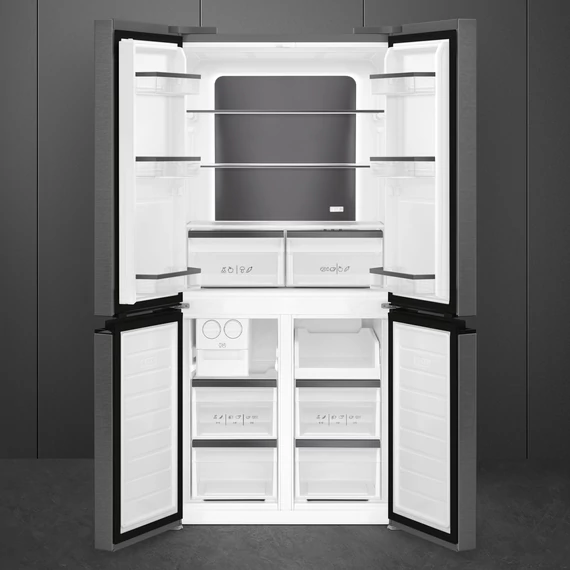 SMEG SZABADONÁLLÓ HŰTŐ ÉS FAGYASZTÓ, 84x179 cm, D energiaosztály, francia ajtó, sötét inox