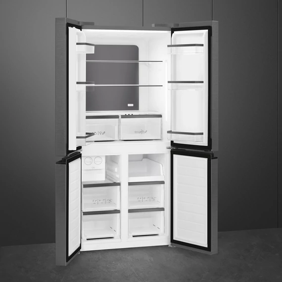 SMEG SZABADONÁLLÓ HŰTŐ ÉS FAGYASZTÓ, 84x179 cm, D energiaosztály, francia ajtó, sötét inox