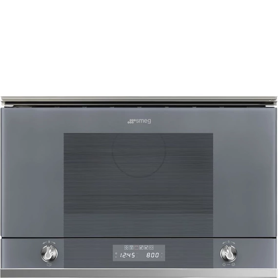 SMEG MIKROHULLÁMÚ SÜTŐ, Linea ,BEÉP., 22 liter, 6 funkció, LED kijelző,forgótányér nélküli, ezüst szürke üveg
