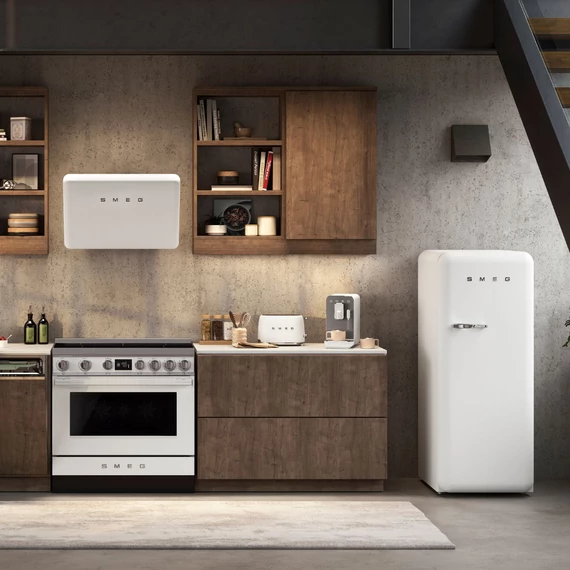SMEG 50-ES ÉVEK RETRO design vertikális fali páraelszívó, 75 cm, matt fehér