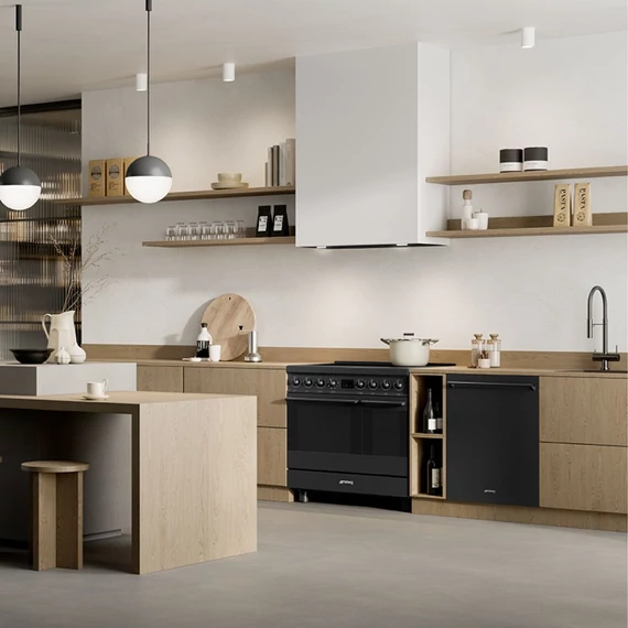 SMEG UNIVERSALE design beépíthető páraelszívó, 90 cm, matt fekete, LED