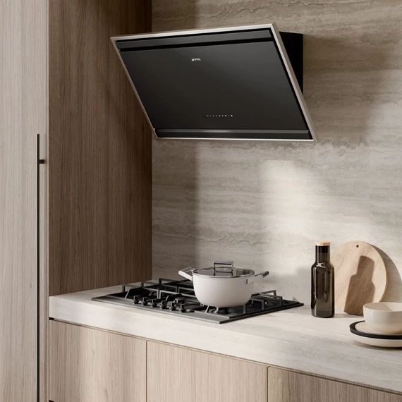 SMEG UNIVERSALE design vertikális fali páraelszívó, 90 cm, matt fekete