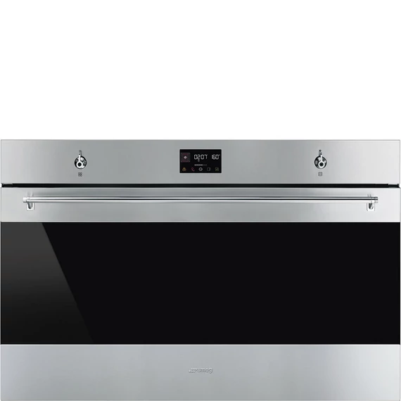 SMEG 90 cm széles hőlégkeveréses sütő, pirolitikus tisztítással, LCD kijelzővel, érintő és tekerőgombokkal -  Classica design, inox