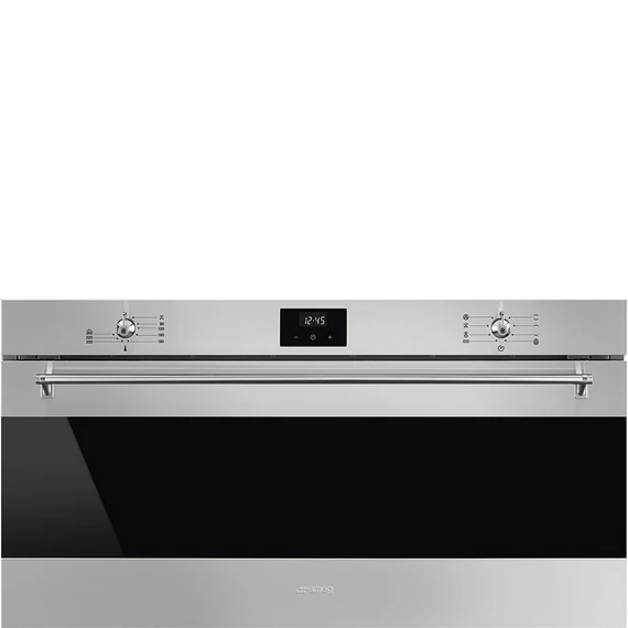 SMEG 90 cm széles hőlégkeveréses sütő, LED kijelzővel, érintő és tekerőgombokkal - Classica design, inox