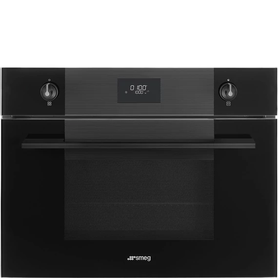 SMEG Kompakt kombinált mikrohullámú sütő Galileo sütőtérrel, LCD kijelzővel - Linea design, mélyfekete üveg
