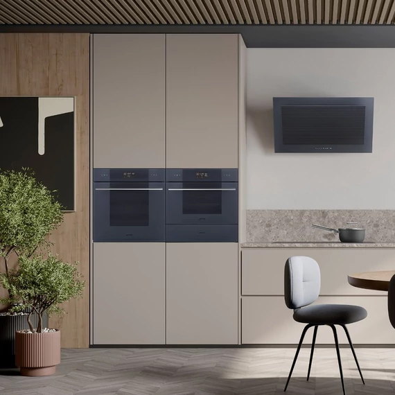 SMEG Kompakt kombinált mikrohullámú sütő Galileo sütőtérrel, nagy LCD kijelzővel - Linea design, neptune szürke üveg